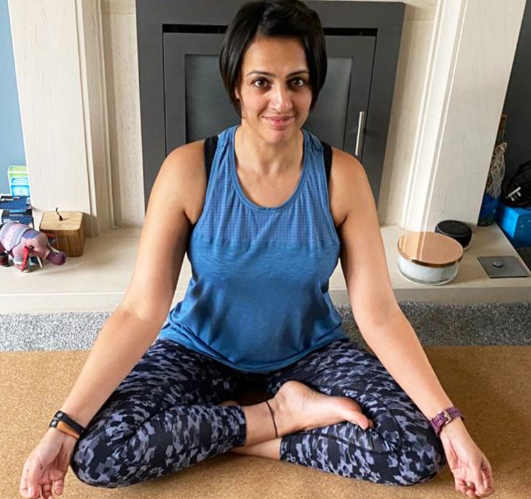 Niki leading a virtual yoga class for colleagues
