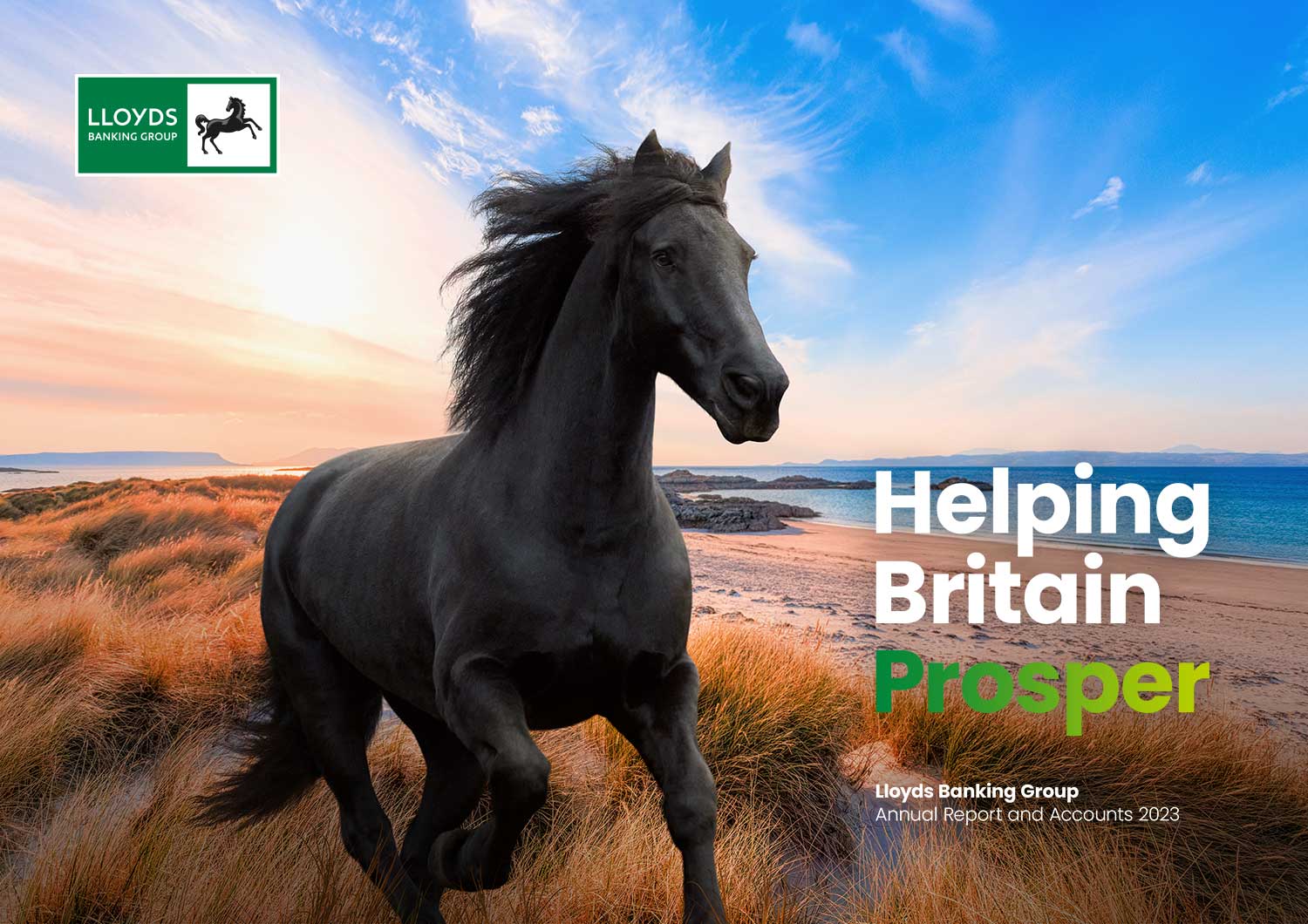 Front cover of 2023 annual report, with title: 'Helping Britain Prosper'