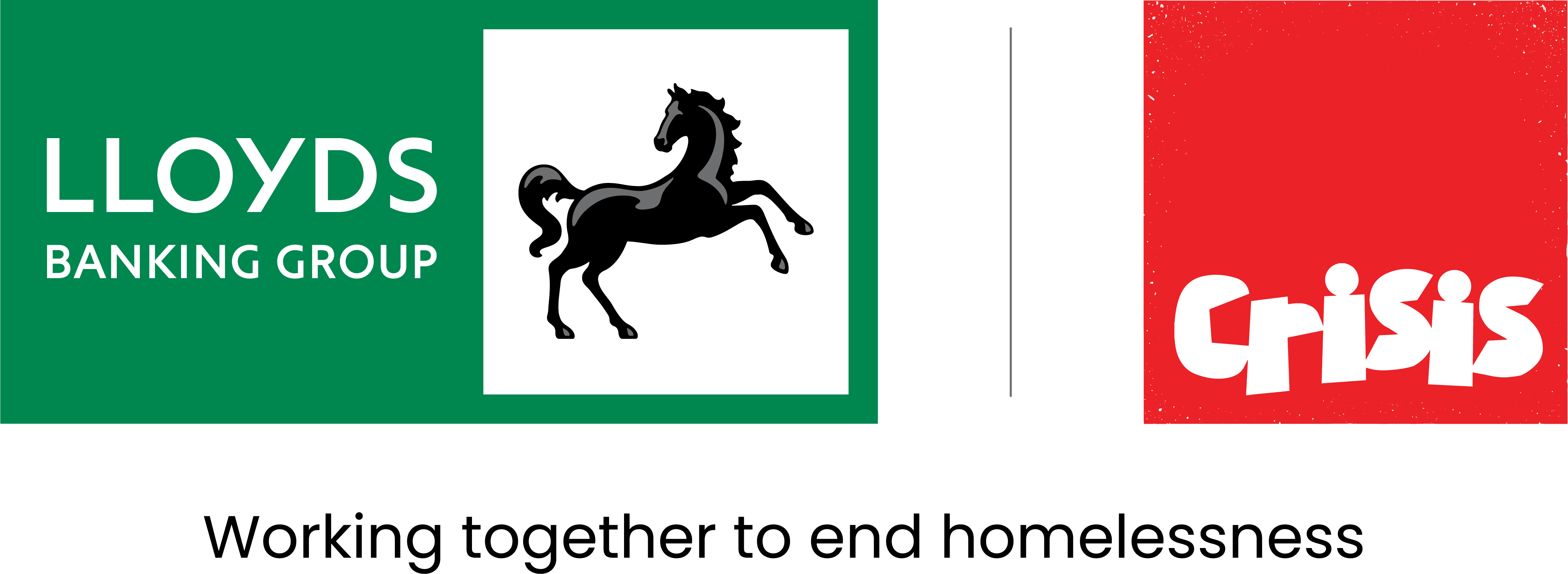 Lloyds banking group and crisis logos.
Working together to end homelessness.
