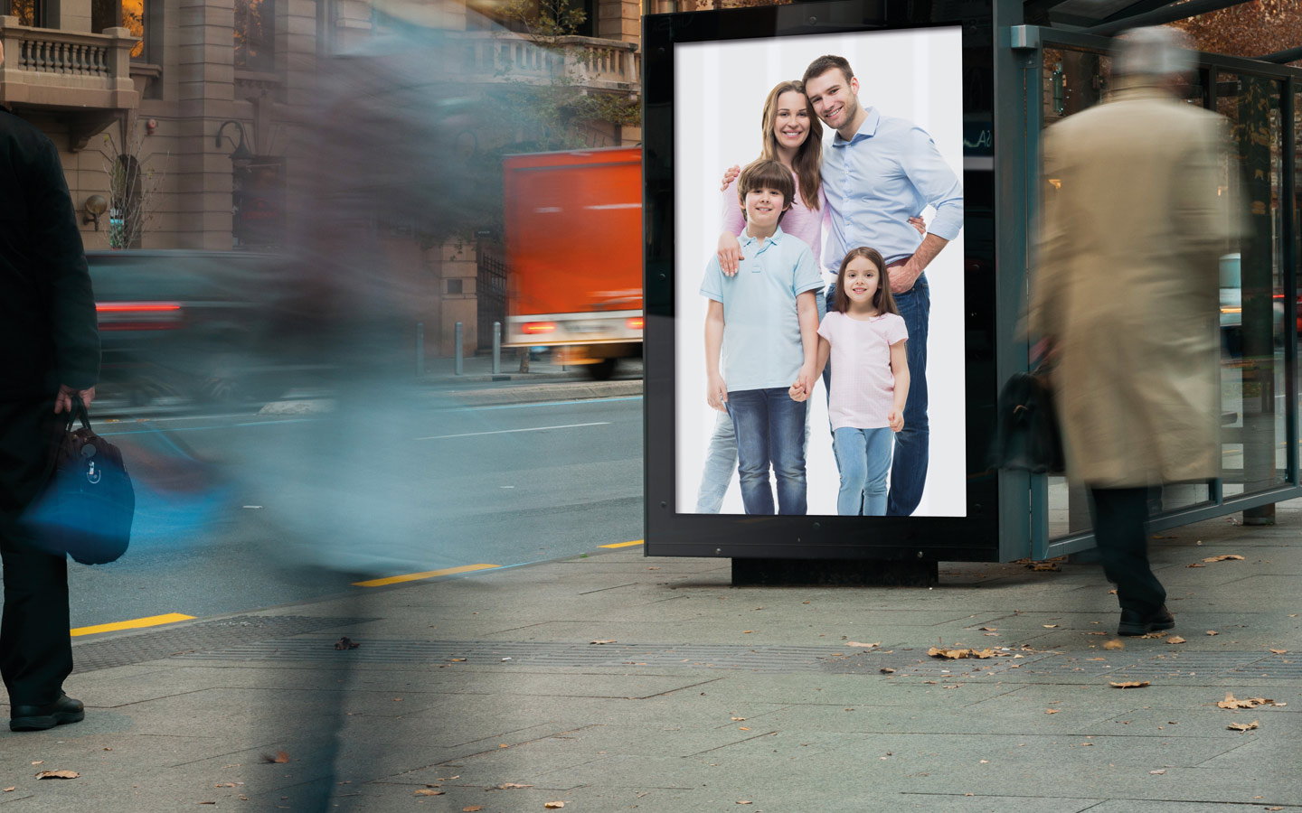 White nuclear family on a billboard.